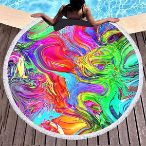 New Marbled Fringed Circular Bathroom Beach Towel