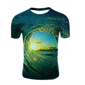 3D Graphic Printed Short Sleeve Shirts Sea Wave