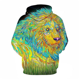 3D Graphic Printed Hoodies Colorful Lion