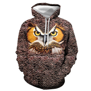 3D Graphic Printed Hoodies Owl