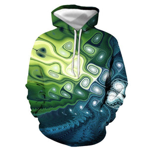 3D Graphic Printed Hoodies Green And Blue