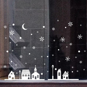 Snowy Night Village Wall Sticker